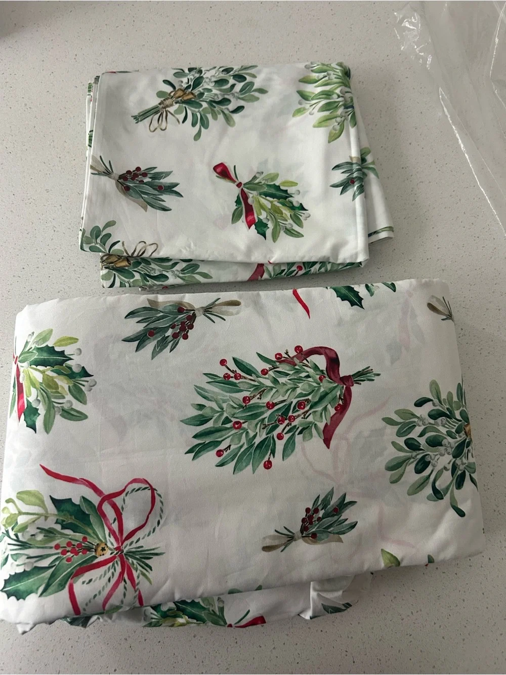 Pottery Barn Mistletoe Sheet Set Full Holiday Christmas NWOT Sample
